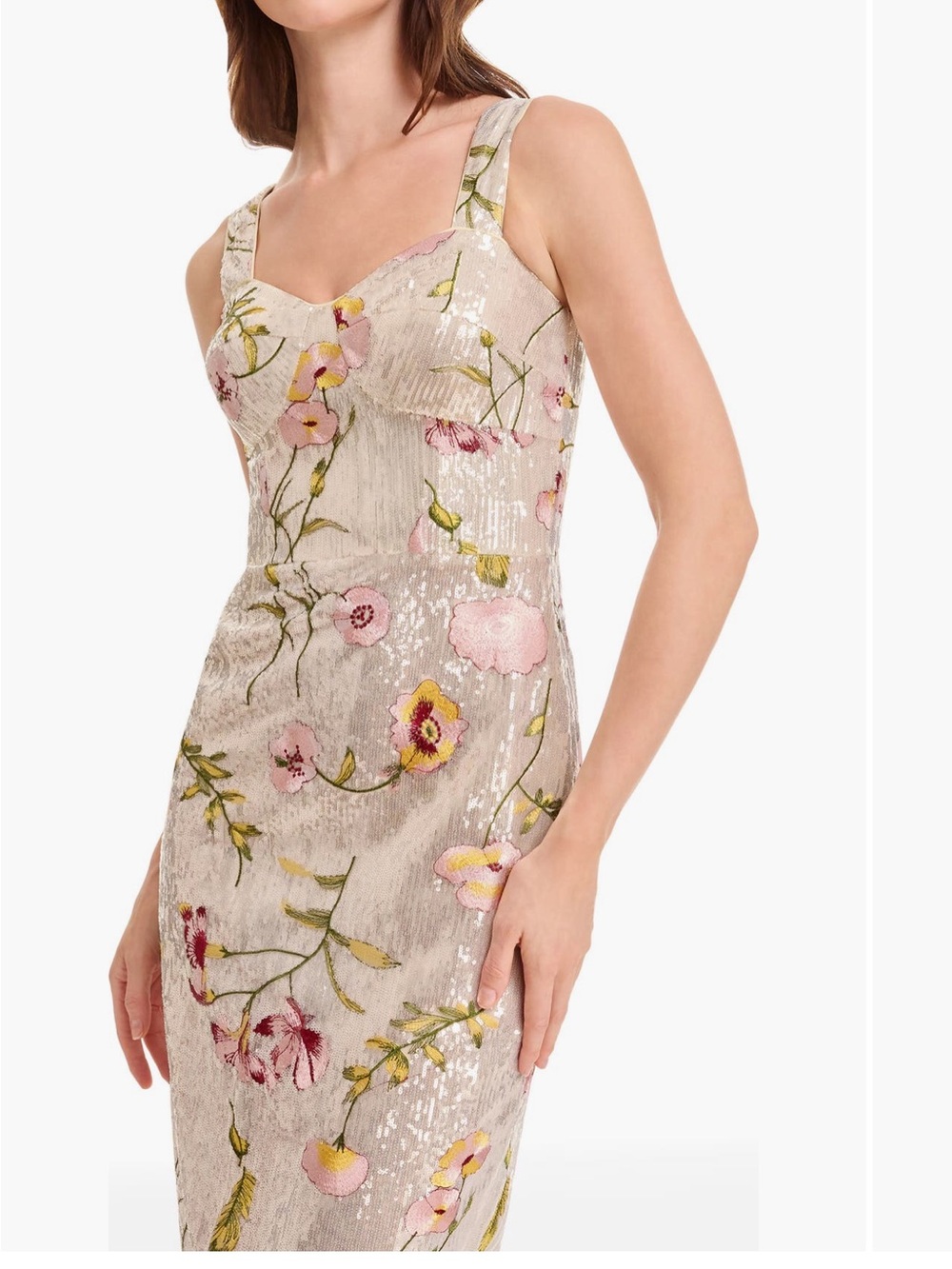 Dress the Population Champagne Sequin Floral Maxi Gown - Picture 3 of 12